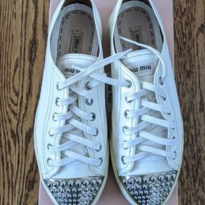 Miu Miu Studded White Sneakers size 7.5.